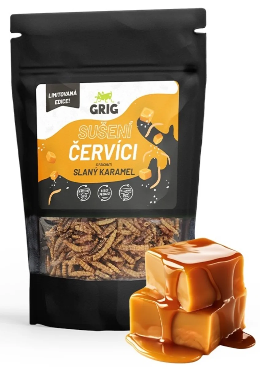 Grig sušení červíci s příchutí slaného karamelu 20g