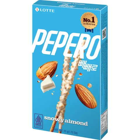 Lotte Pepero Snowy Almond tyčinky s bílou čokoládou a mandlemi 32g