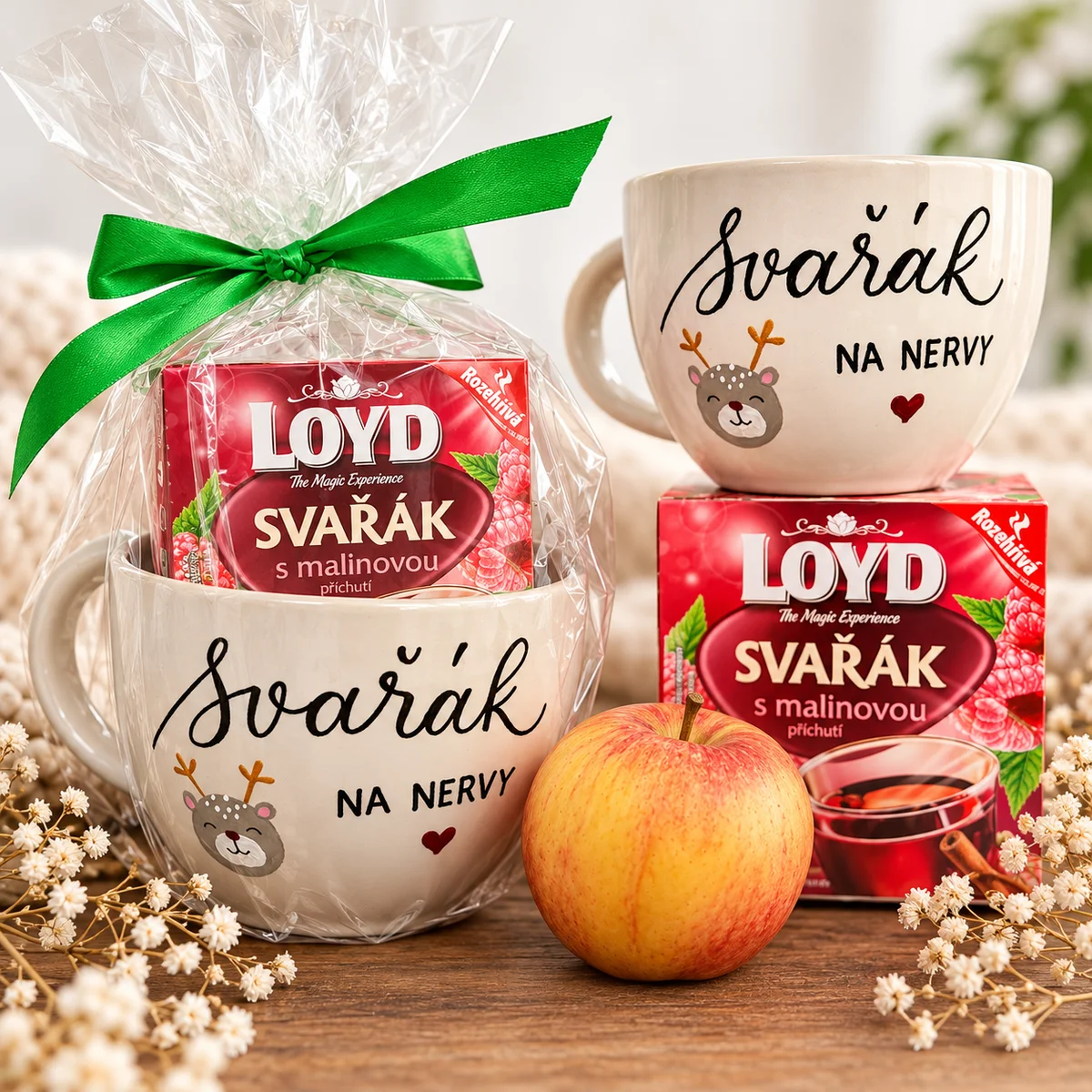 Krásné písmo ručně malovaný hrnek v dárkové sadě Svařák na nervy 350 ml