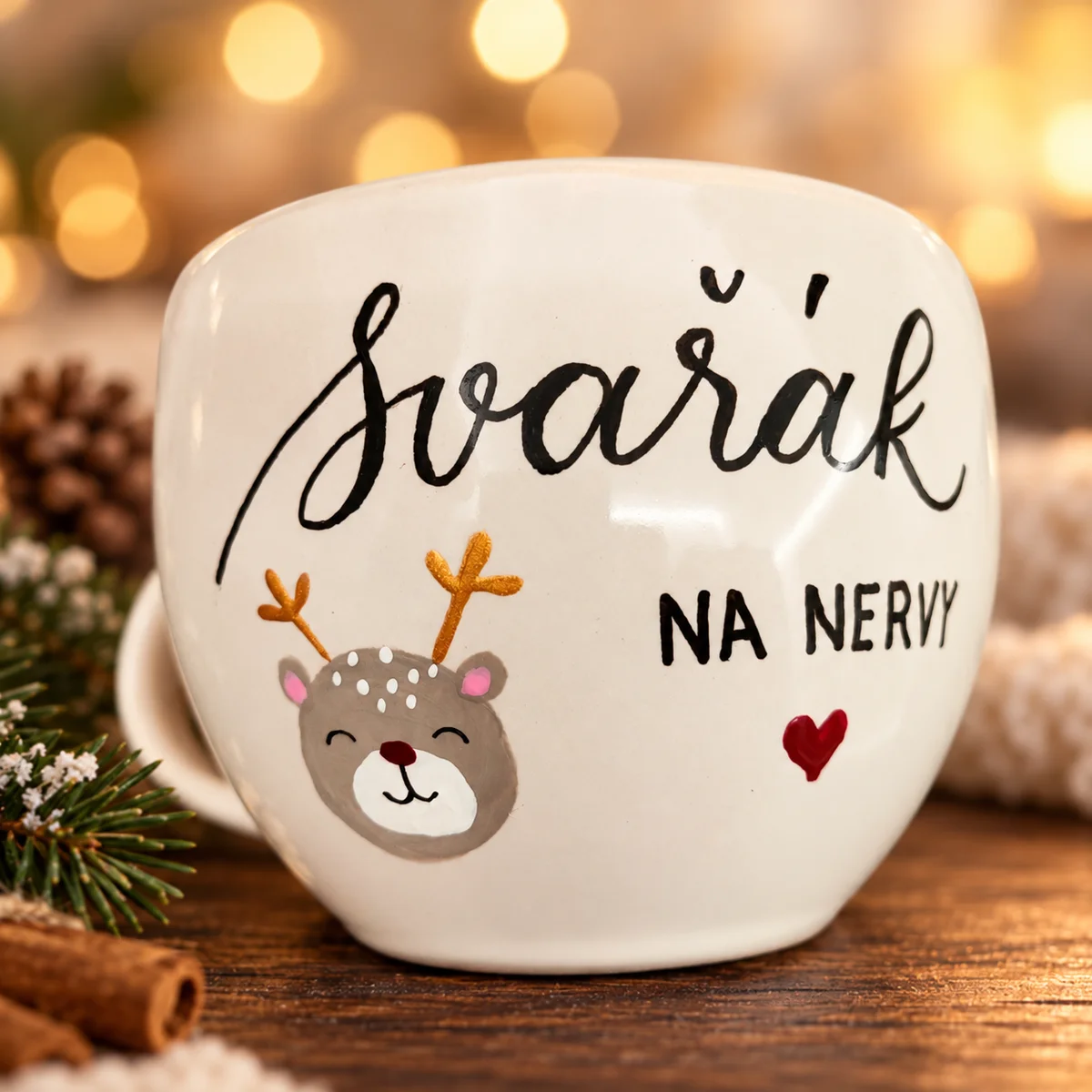 Krásné písmo ručně malovaný hrnek v dárkové sadě Svařák na nervy 350 ml