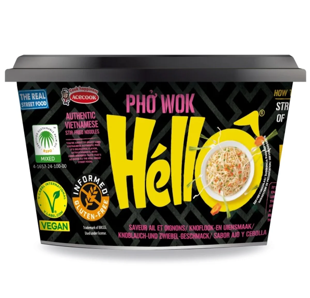 Acecook Hello Pho Wok česnek cibule instantní polévka 76g